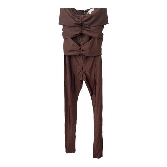 Ronny Kobo Delrey Strapless Cut Out Jumpsuit Catsuit Stretch Jersey Chocolate S - Picture 2 of 14